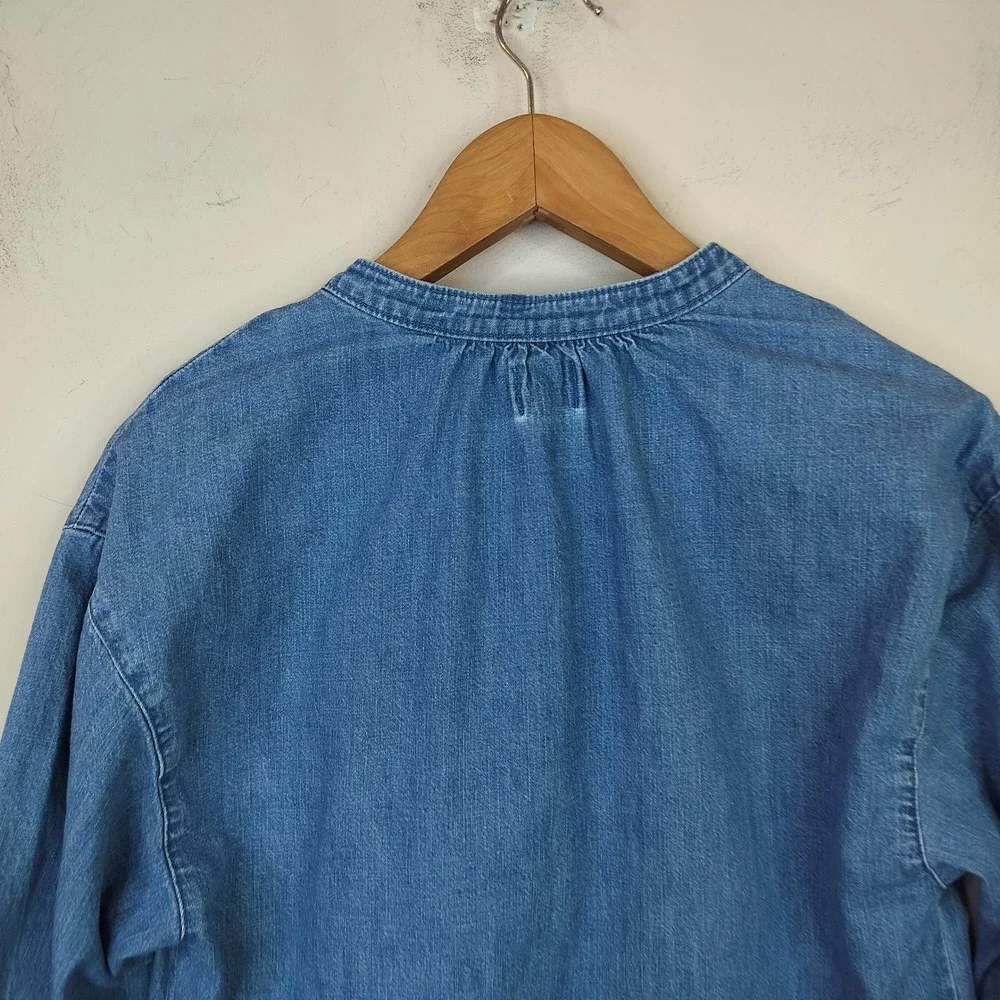 J. Crew Denim Shirt Dress Small Button Front Mini Puff Sleeve Casual Womens